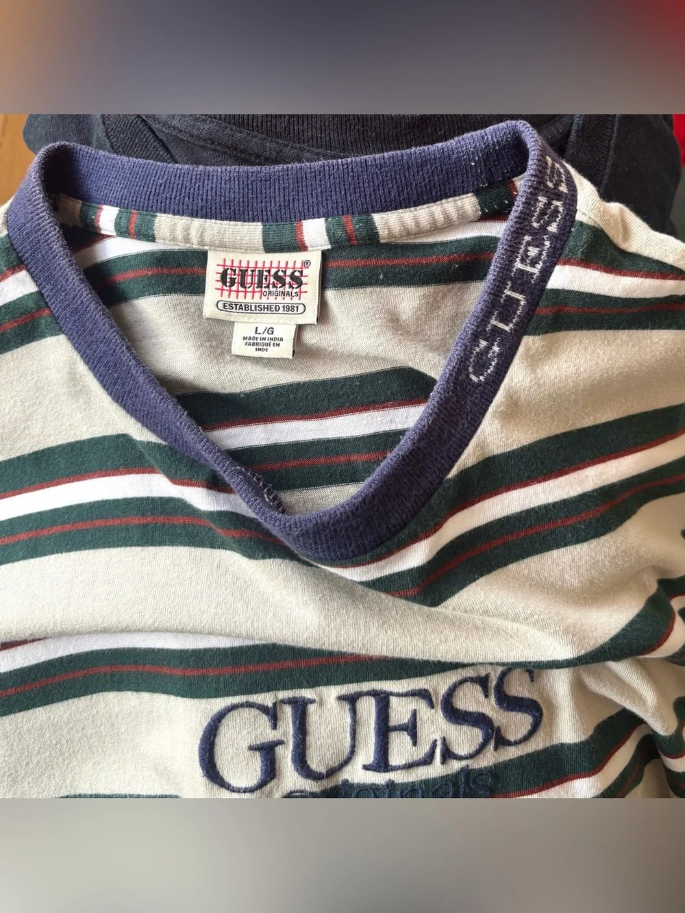 Vintage 90s Guess Originals Shirt Mens Large Embroidered Collar Cream Green - Picture 3 of 9